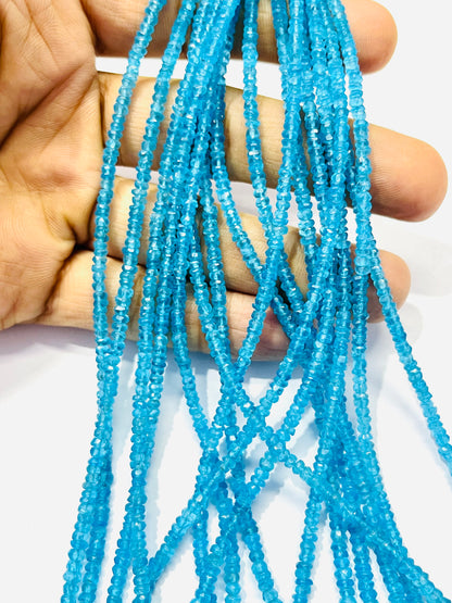 Blue Apatite Faceted Rondell Semi Precious Gemstone Beads