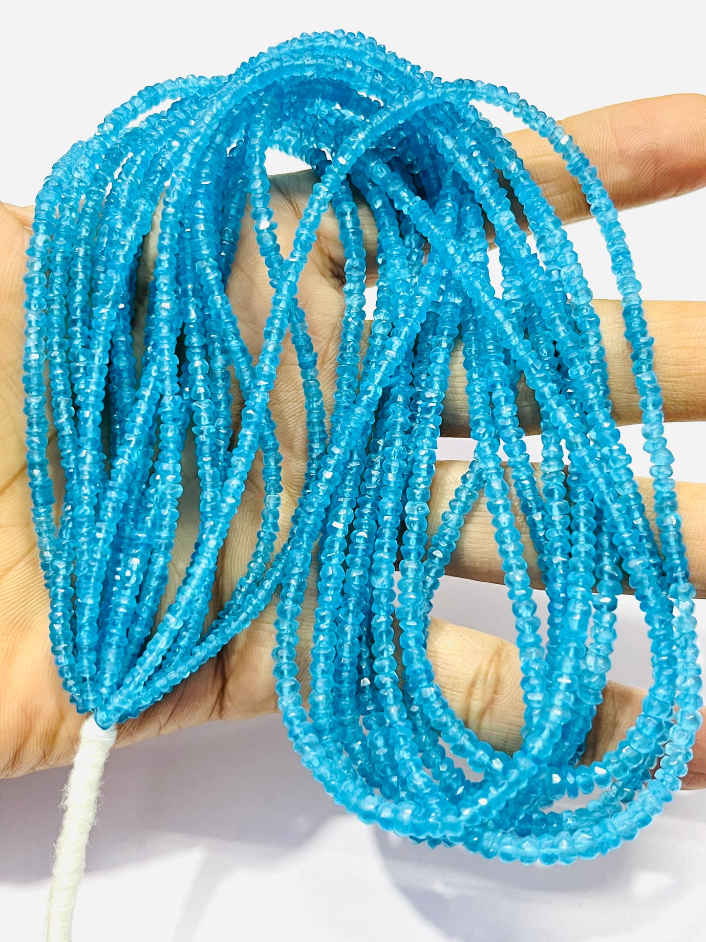 Blue Apatite Faceted Rondell Semi Precious Gemstone Beads